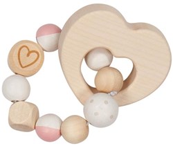 Goki wooden baby teething ring heart pink accents