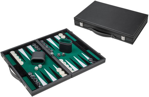 Philos Backgammon game black green medium faux leather classic board game