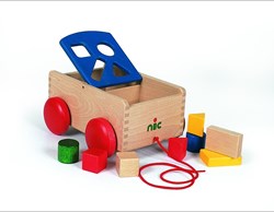 nic toy carriage with shapes blue - educational wooden toy