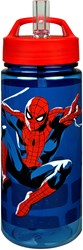 Spiderman water bottle blue 500ml with straw - plastic drink bottle