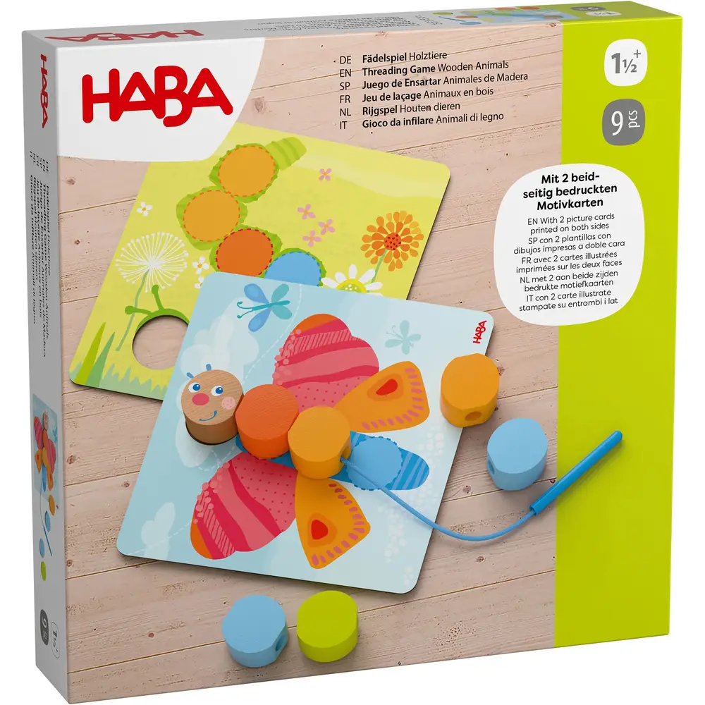 Haba wooden lacing game animals educational toy colorful