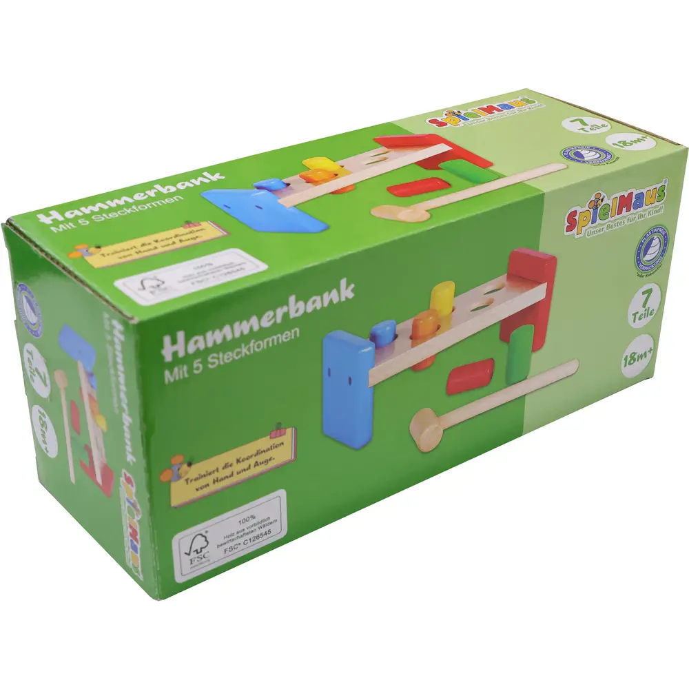 Vedes wooden hammer bench toy 7-piece colorful for toddlers