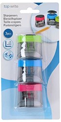 Pencil sharpener color set - 3 pieces - with container for thick and thin pencils