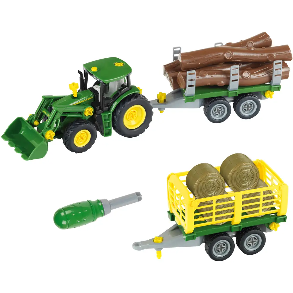 Klein John Deere tractor toy - buildable tractor with trailer - 1:24 scale