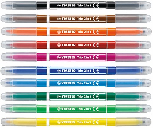 Stabilo felt tip pens Trio 2 in 1 with fine and broad tip - case 10 colours-3