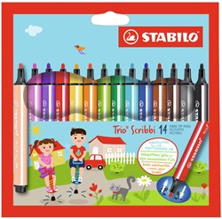 Stabilo Trio Scribbi ergonomic felt-tip pen - set of 14 colours - indestructible tip