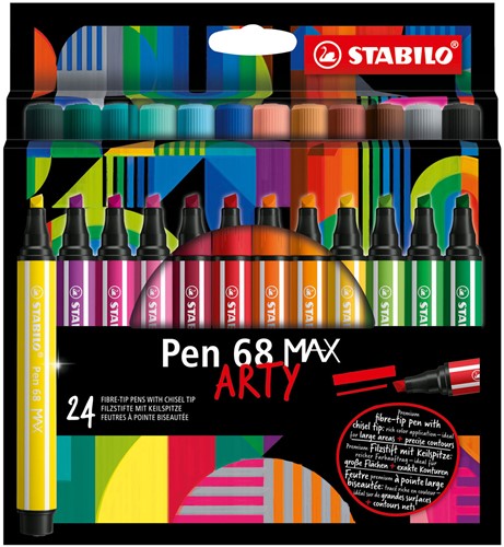 STABILO Pen 68 MAX ARTY - Viltstift Met Dikke Beitelpunt - Set 24 Stuks