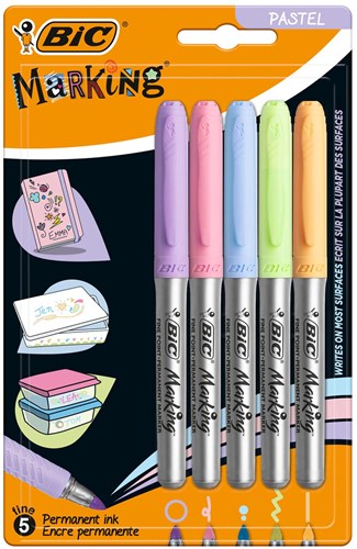 BIC Permanent Felt Tip Pens Pastel - 5 pcs - Creative Drawing
