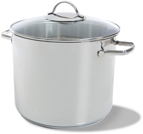 Stainless Steel Soup Pot 26 cm 11 Liter - Glass Lid - Induction Safe