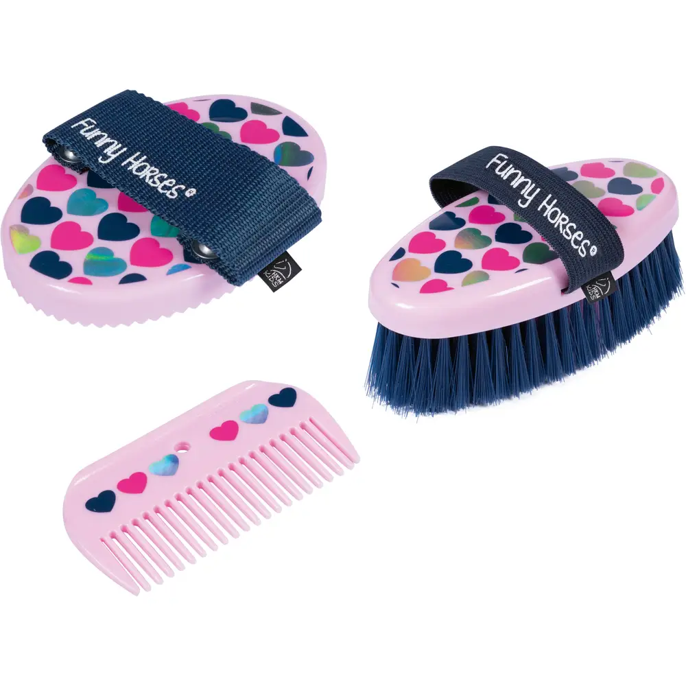 Vedes horse grooming set Funny Horses Hearts pink brush set