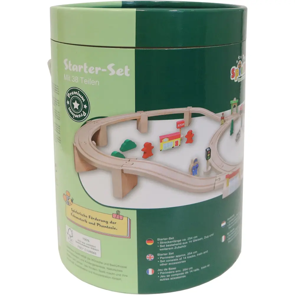 Vedes wooden train set in drum - toy train 38 pieces for children