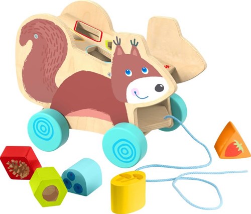 Haba pull-along squirrel wooden toy with blocks