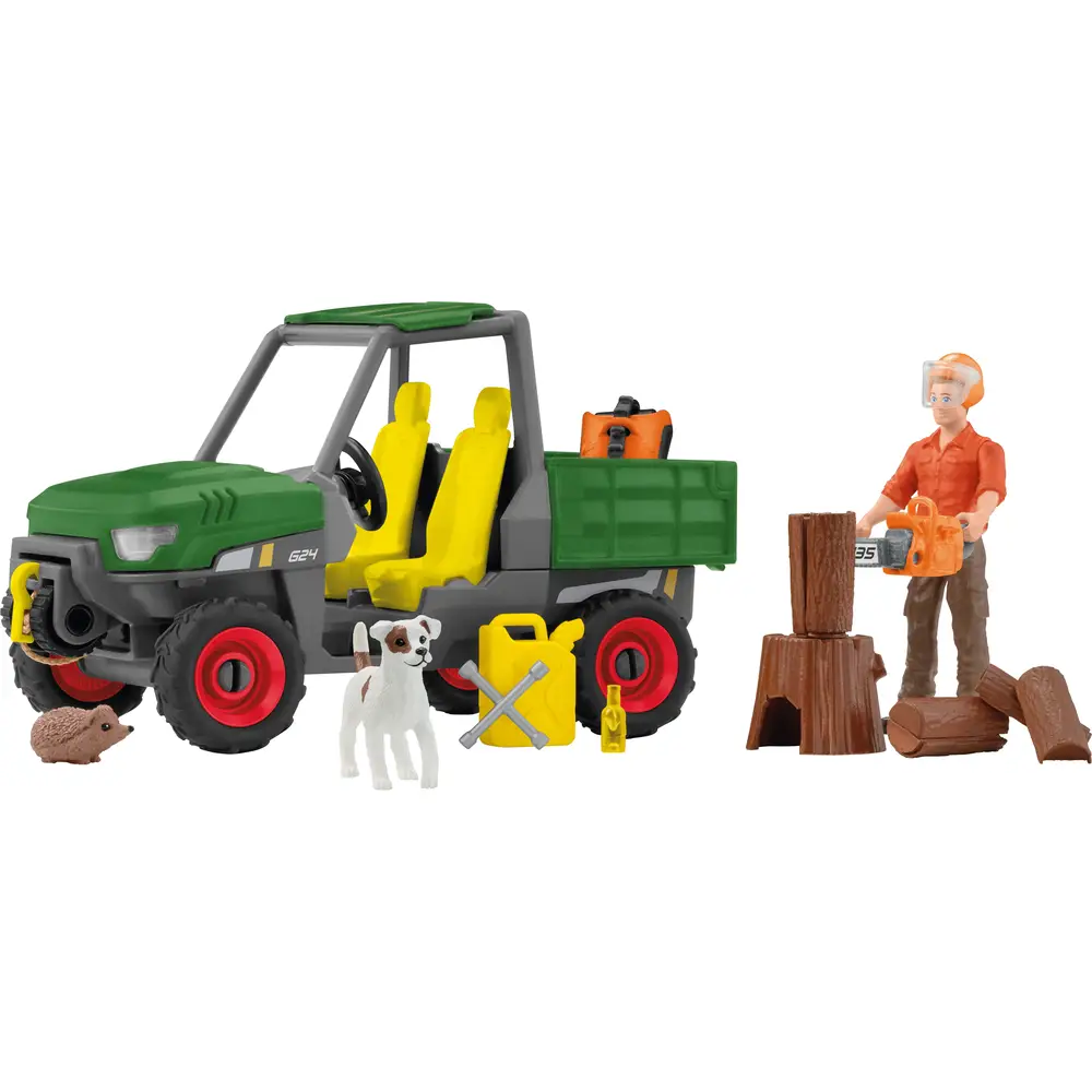 Schleich FARM WORLD playset lumberjack with vehicle forest adventure 42659
