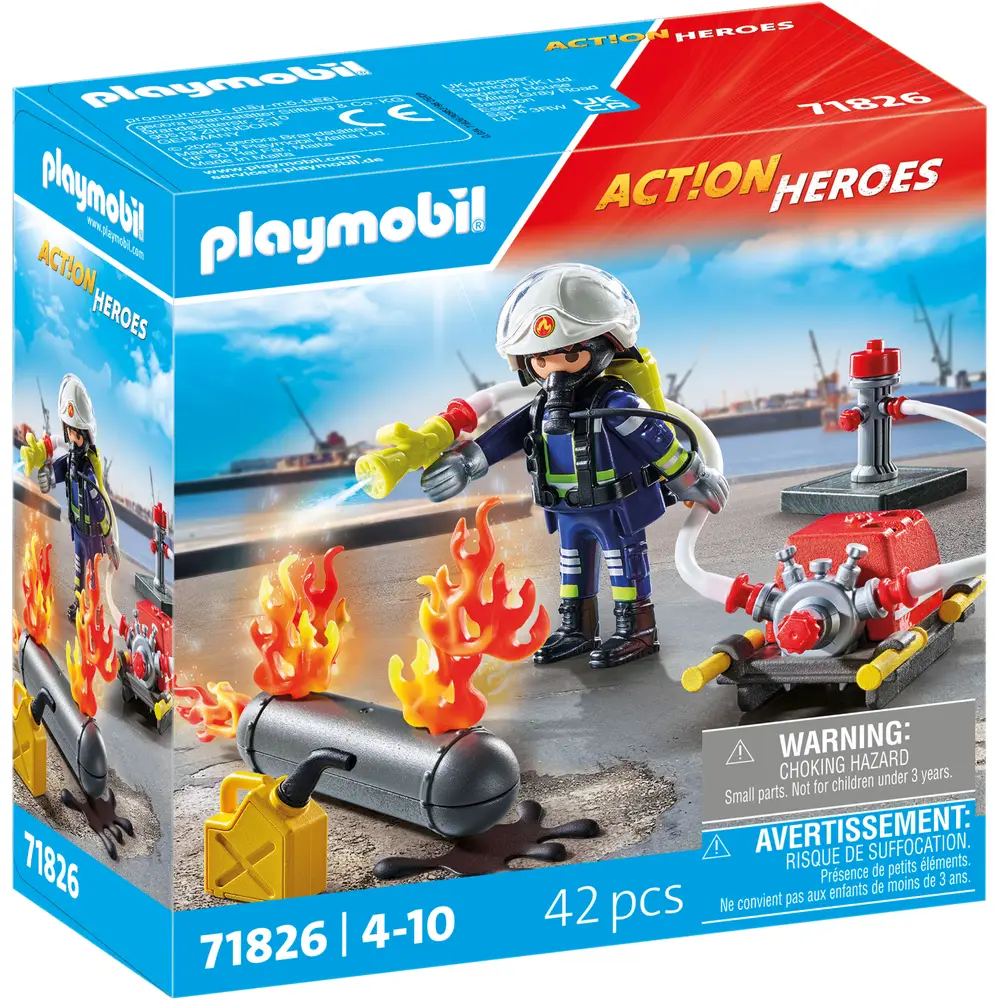 Playmobil Firefighter Play Figure with Water Pump - Action Heroes