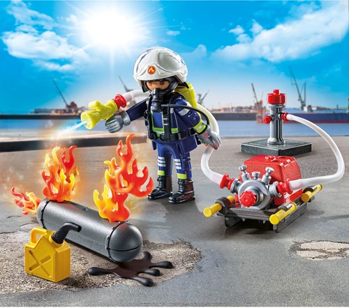 Playmobil Firefighter Play Figure with Water Pump - Action Heroes-3