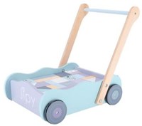Jipy wooden block cart - walker with blocks blue for toddlers