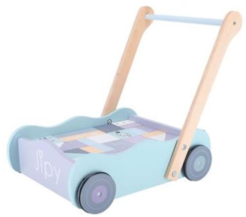 Jipy wooden block cart - walker with blocks blue for toddlers