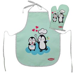 Heless kids apron and oven mitt - penguin print - kitchen toy