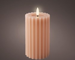 Lumineo LED candle wax ribbed light pink - stylish pillar candle with timer