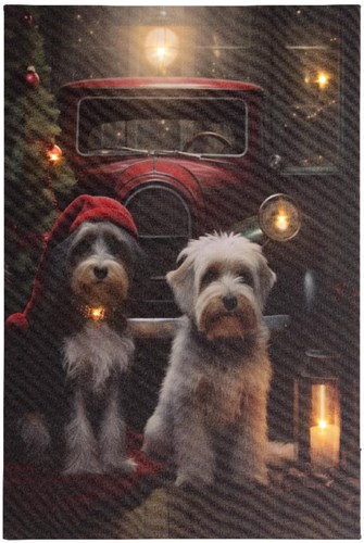 Lumineo Christmas canvas dogs LED wall decoration 38x58cm mood lighting