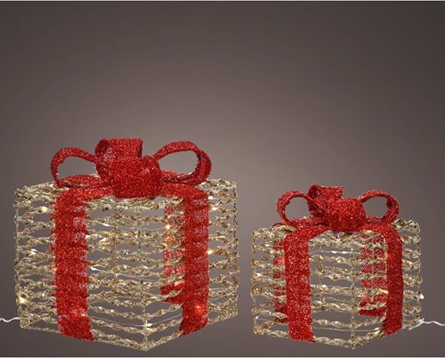 Lumineo LED gift set gold decoration with timer and bow 2-piece