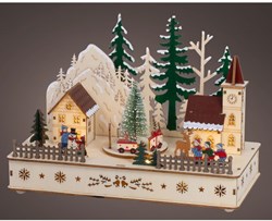 Lumineo Christmas decoration wooden scene LED light sound 14x28x20cm