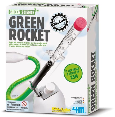 DAM 4M Kidzlabs GREEN SCIENCE: GROENE RAKET, mbv een krant, 2 plastiek flessen en de accessoires in de doos kan je een raket maken die tot 25m in de lucht kan vliegen, met gedetailleerde instructies, 