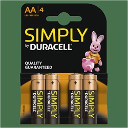 Duracell AA batteries alkaline Simply 4-pack powerful and reliable