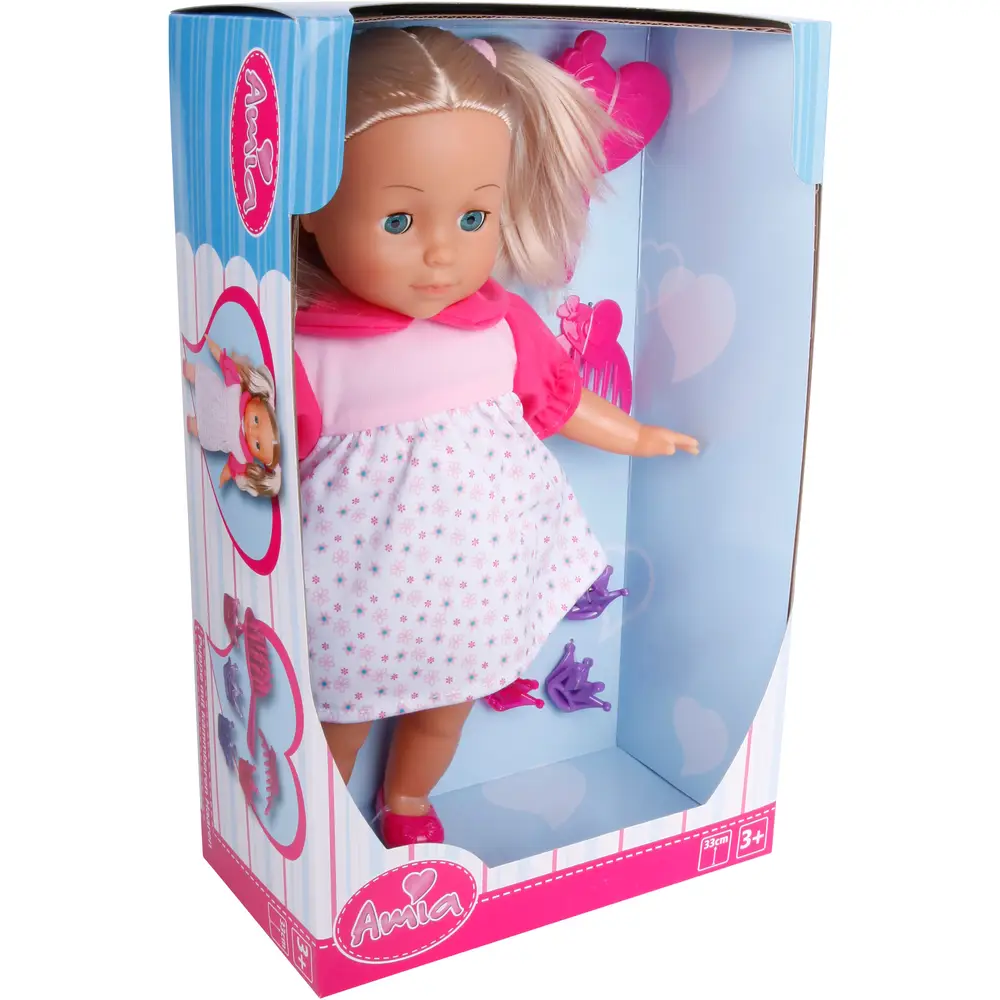 Amia doll with hair - play doll 33cm including accessories and brush