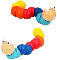 Keycraft wooden toy worm - colourful motor skills trainer 17cm