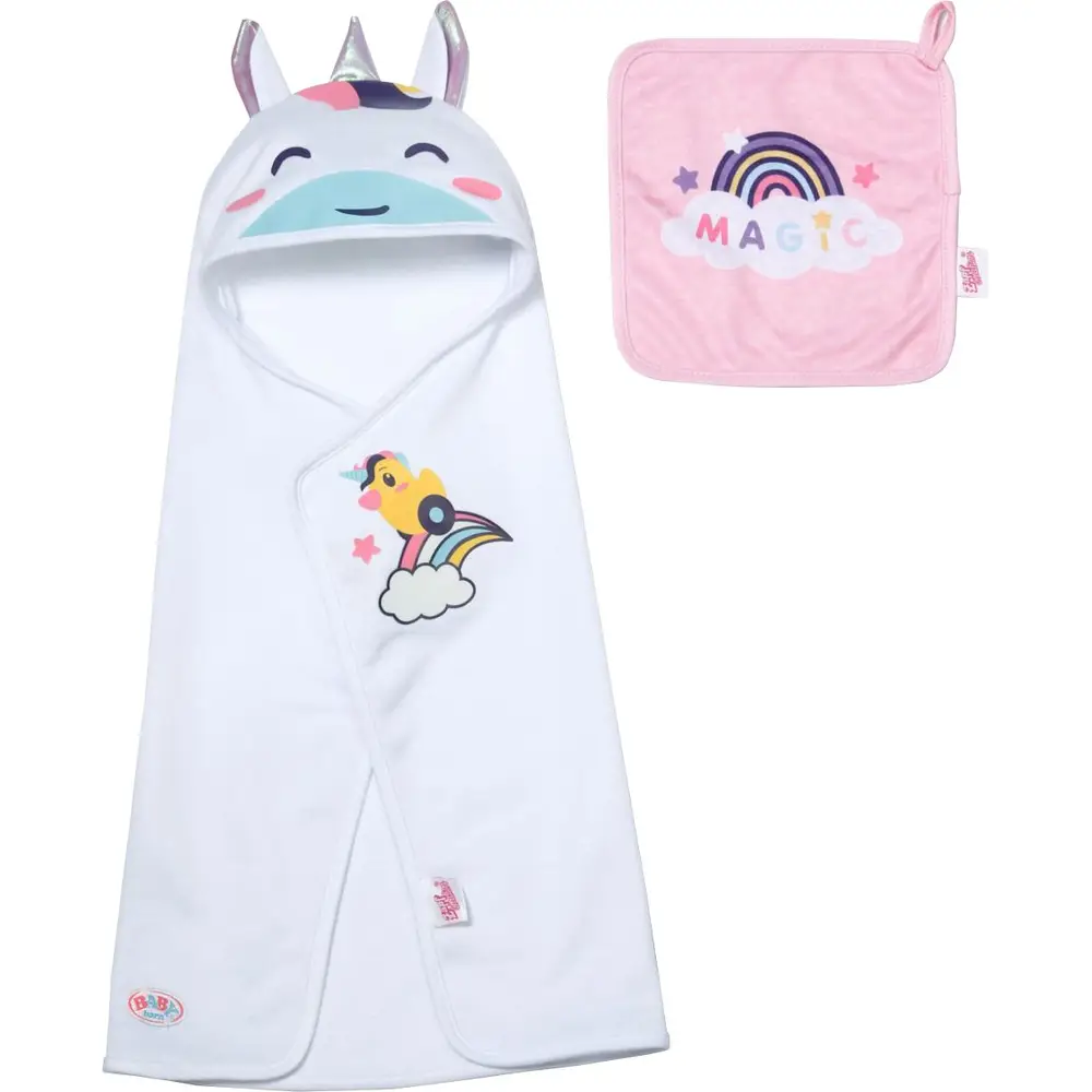 BABY born unicorn hooded towel set for dolls wellness and bath fun