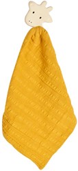 DAM Tikiri Safari: Cuddly blanket yellow - GIRAF with head in natural rubber (teething ring) 25x23cm, on card, 0+