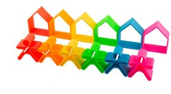 Dena silicone toy set - kids and houses - neon colours