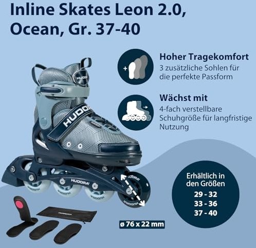 Hudora inline skates Leon 2.0 Ocean size 37-41 adjustable comfort-2