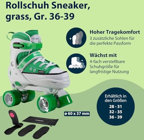 Hudora roller skates sneaker green adjustable size 36-39 kids skates-3