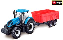 Bburago tractor toy New Holland T7.315 with tipping trailer friction