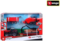 Bburago Massey Ferguson tractor toy with 3 trailers friction powered