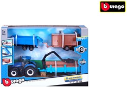 Bburago New Holland tractor toy with 3 trailers friction drive