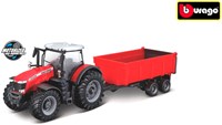 Bburago tractor Massey Ferguson toy tipping trailer friction red black 10 cm