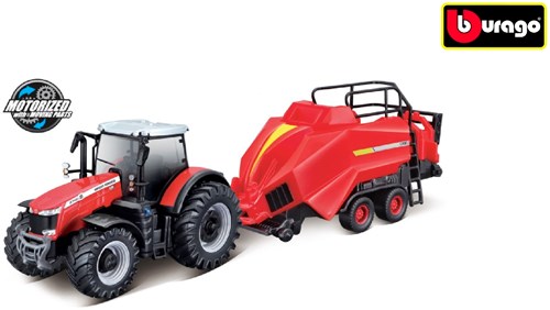 Bburago tractor Massey Ferguson toy friction baler 10 cm red