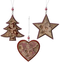 Decoris Christmas hanger figure mdf Christmas tree star heart glitter 10cm
