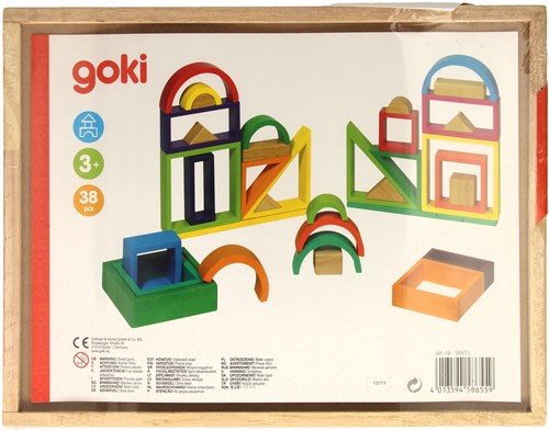 Goki wooden building blocks toy rainbow 38-piece FSC-3