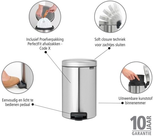 Brabantia pedal bin Newicon 12L matt steel waste bin kitchen-3