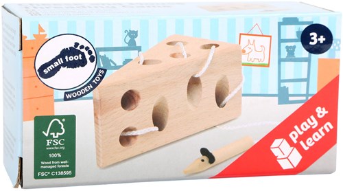 Small Foot wooden threading game cheese and mouse FSC educational toy