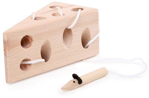 Small Foot wooden threading game cheese and mouse FSC educational toy-2