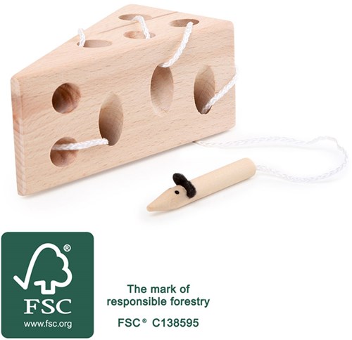 Small Foot wooden threading game cheese and mouse FSC educational toy-3