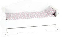 Small Foot - Wooden doll bed with drawer and bedding, white toy-2