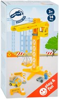 Small Foot - Wooden crane construction site toy with accessories, 14-piece