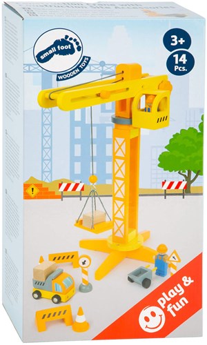 Small Foot - Wooden crane construction site toy with accessories, 14-piece