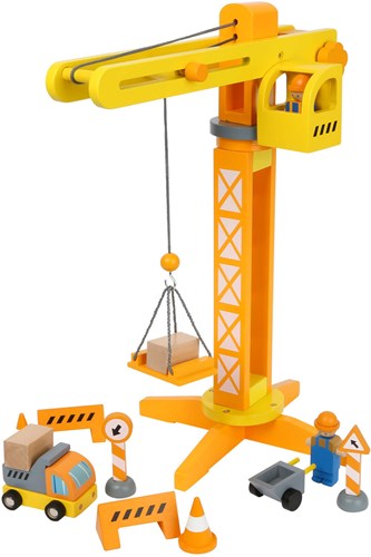 Small Foot - Wooden crane construction site toy with accessories, 14-piece-2